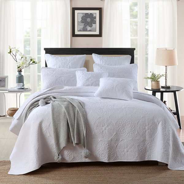 100 Cotton Quilted Bedspread, King Bed Coverlet Set