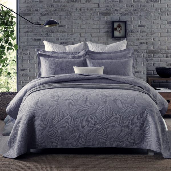 Reversible Quilt Coverlet Embossed Pattern Bedspread with 2 Pillow Shams for Bedroom Decor Grey Bedding Set Prime Linens Single Bed Throws Quilted Bedspreads 